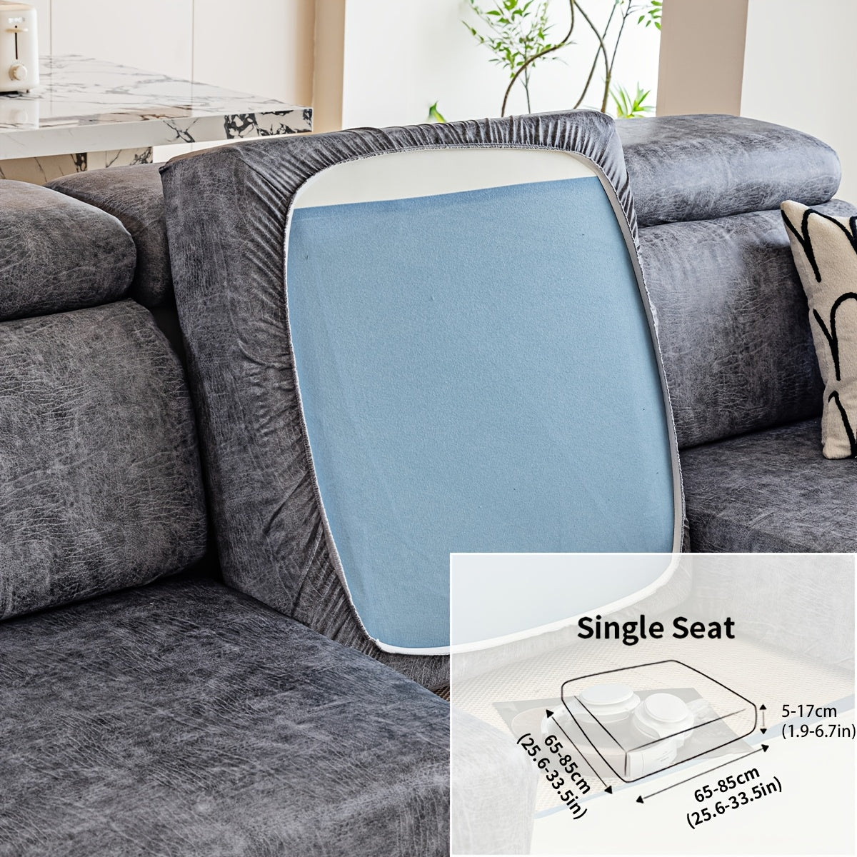 Housse de canapé extensible en polyester d'esprit vintage — détail de la matière : polyester