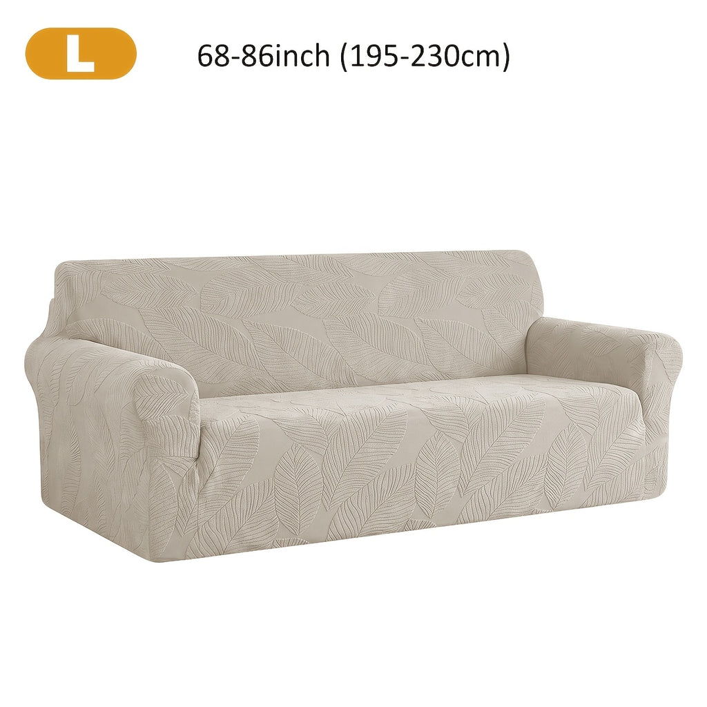 Housse de canapé extensible en polaire jacquard à motif feuillage, vue d'ensemble