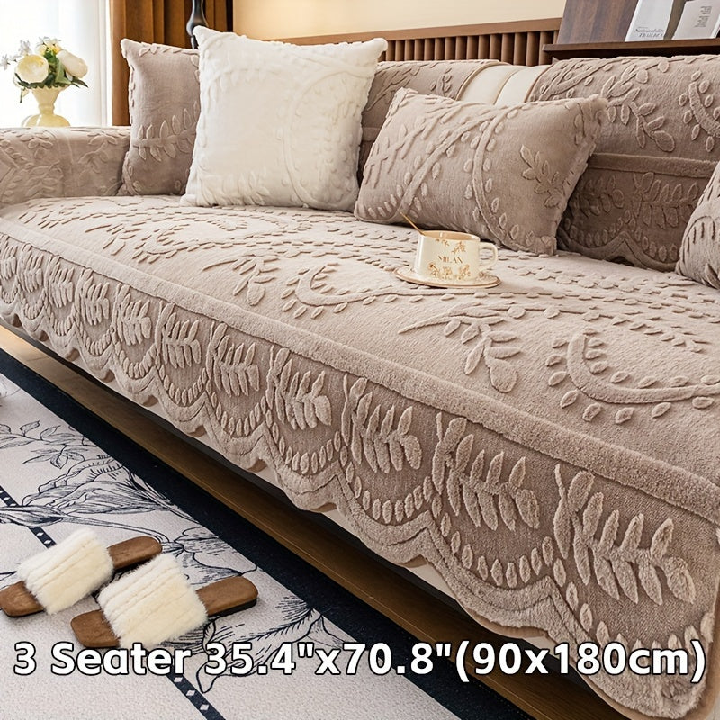 Housse de canapé en peluche jacquard à motif léopard antidérapante, détail de la finition