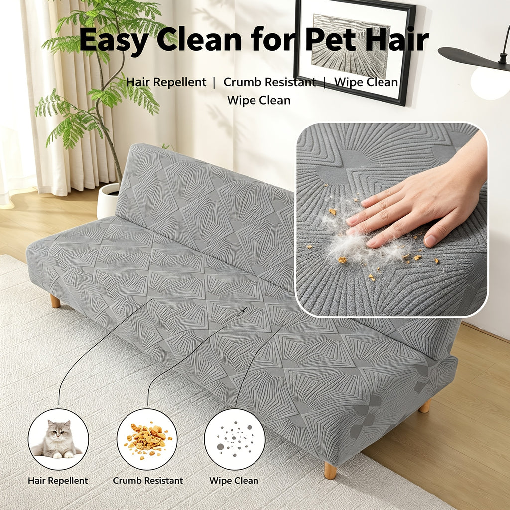 Housse de canapé extensible en polaire jacquard à rayures sans accoudoirs — détail de la matière : polaire