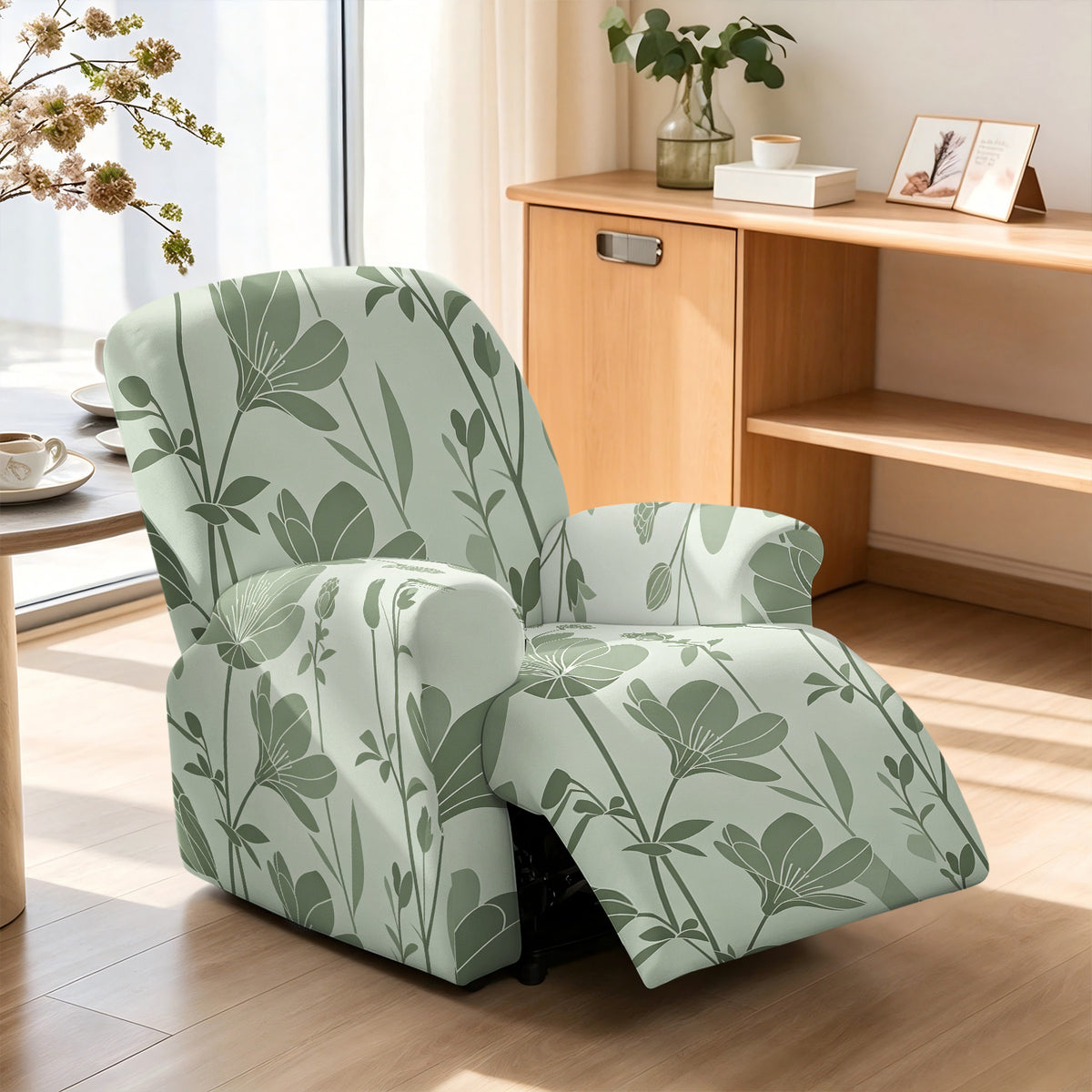 Housse de canapé extensible en fibre de lait imprimée à motif fleuri au rendu — détail de la matière : fibre de lait