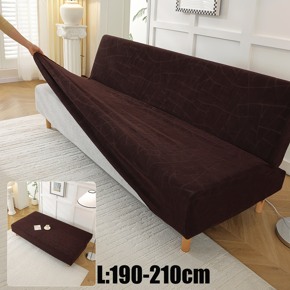 Housse de canapé extensible en polaire jacquard sans accoudoirs, vue d'ensemble