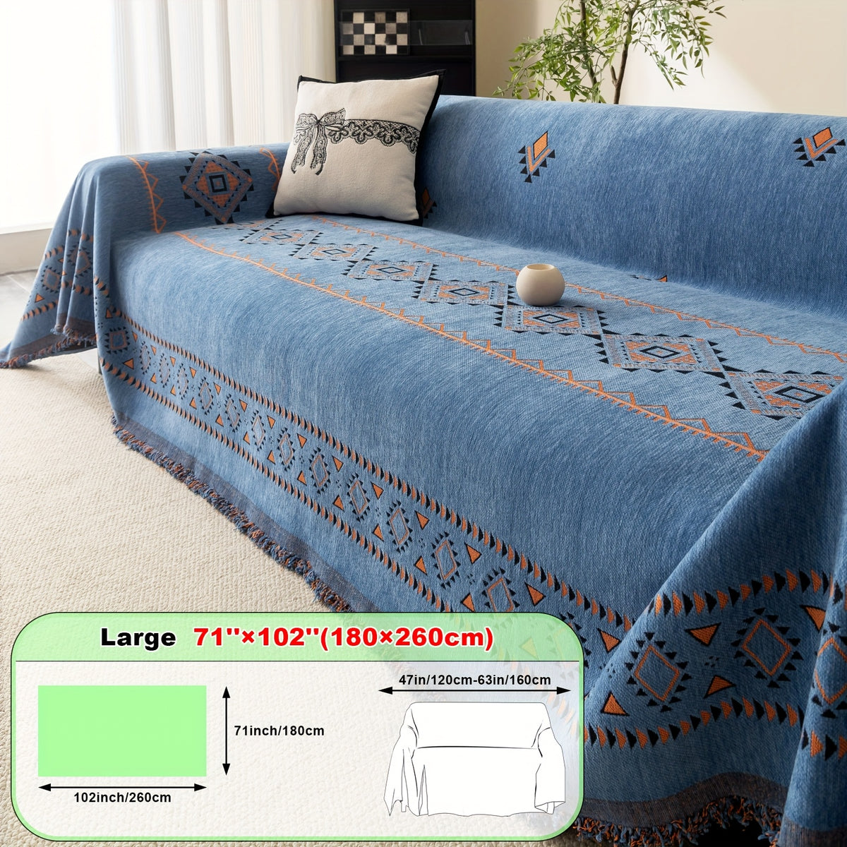 Housse de canapé épaisse en chenille jacquard d'esprit bohème, tissu de 300 à 350 g/m²