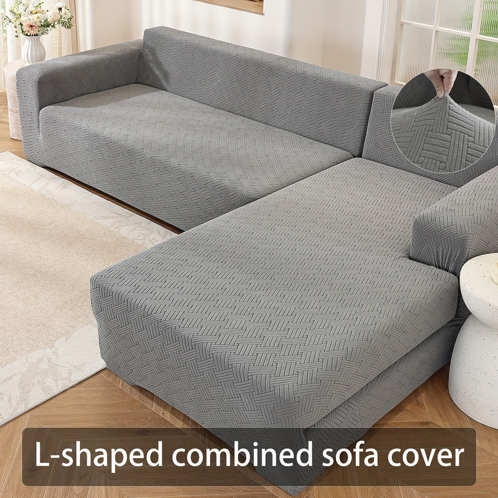 Housse de canapé extensible en polaire jacquard pour canapé d'angle — détail de la matière : polaire