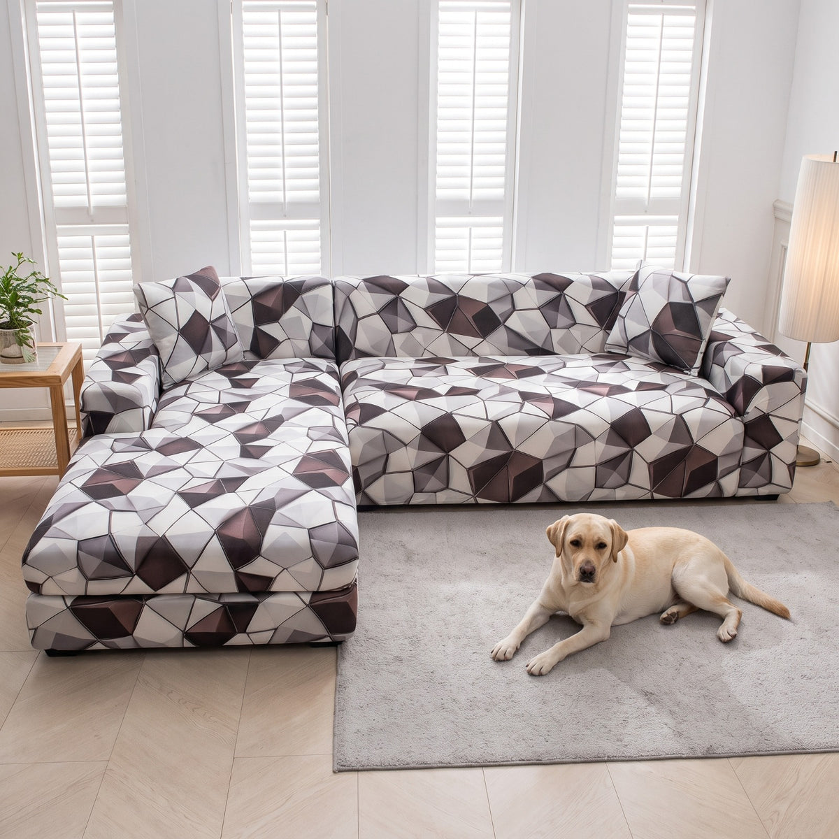Housse de canapé extensible en fibre de lait matelassée à motif géométrique, compatible canapé trois places, canapé d'angle