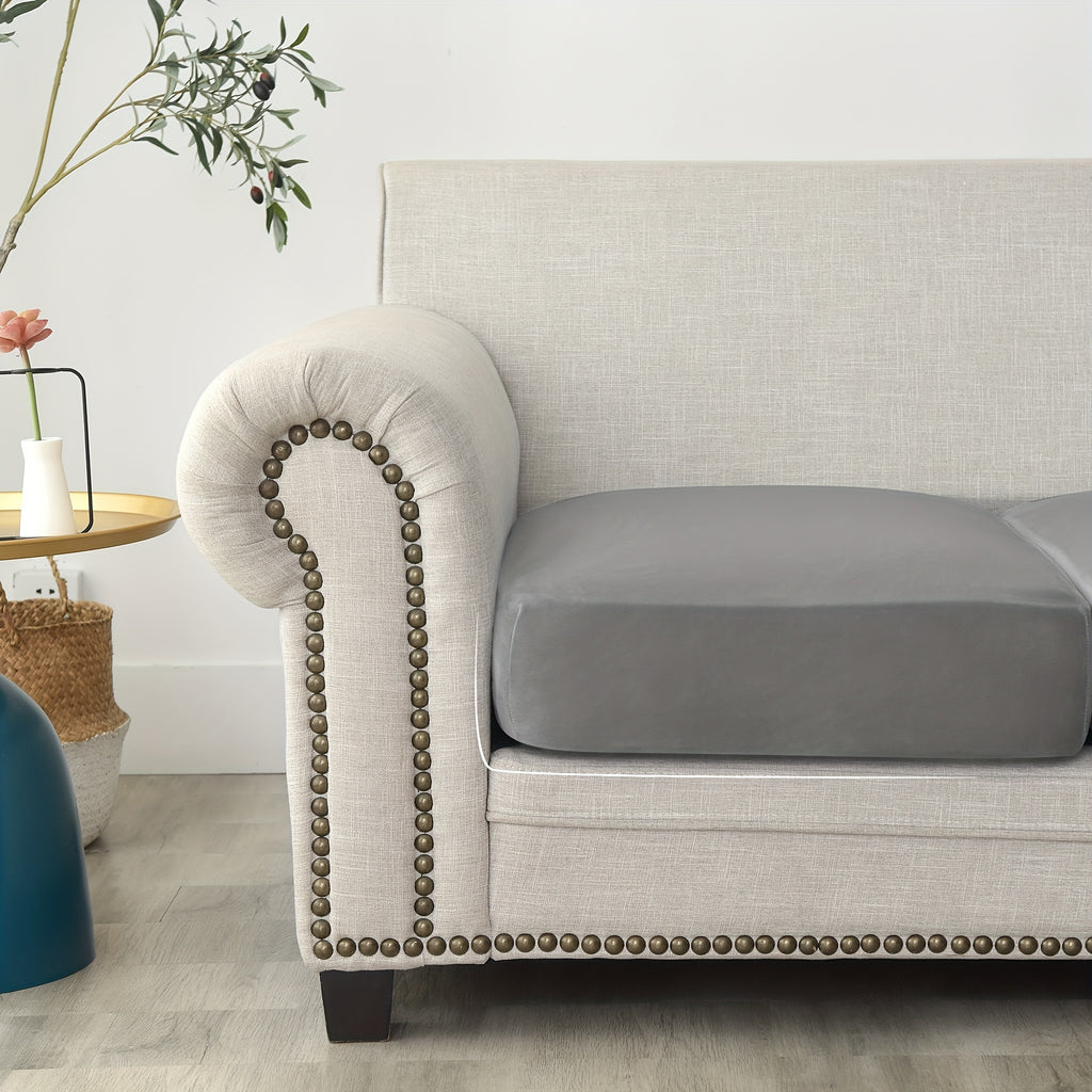Housse de canapé extensible en velours antidérapante, vue d'ensemble