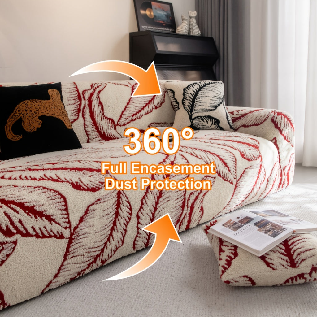 Housse de canapé extensible en velours jacquard à motif feuillage, autre coloris