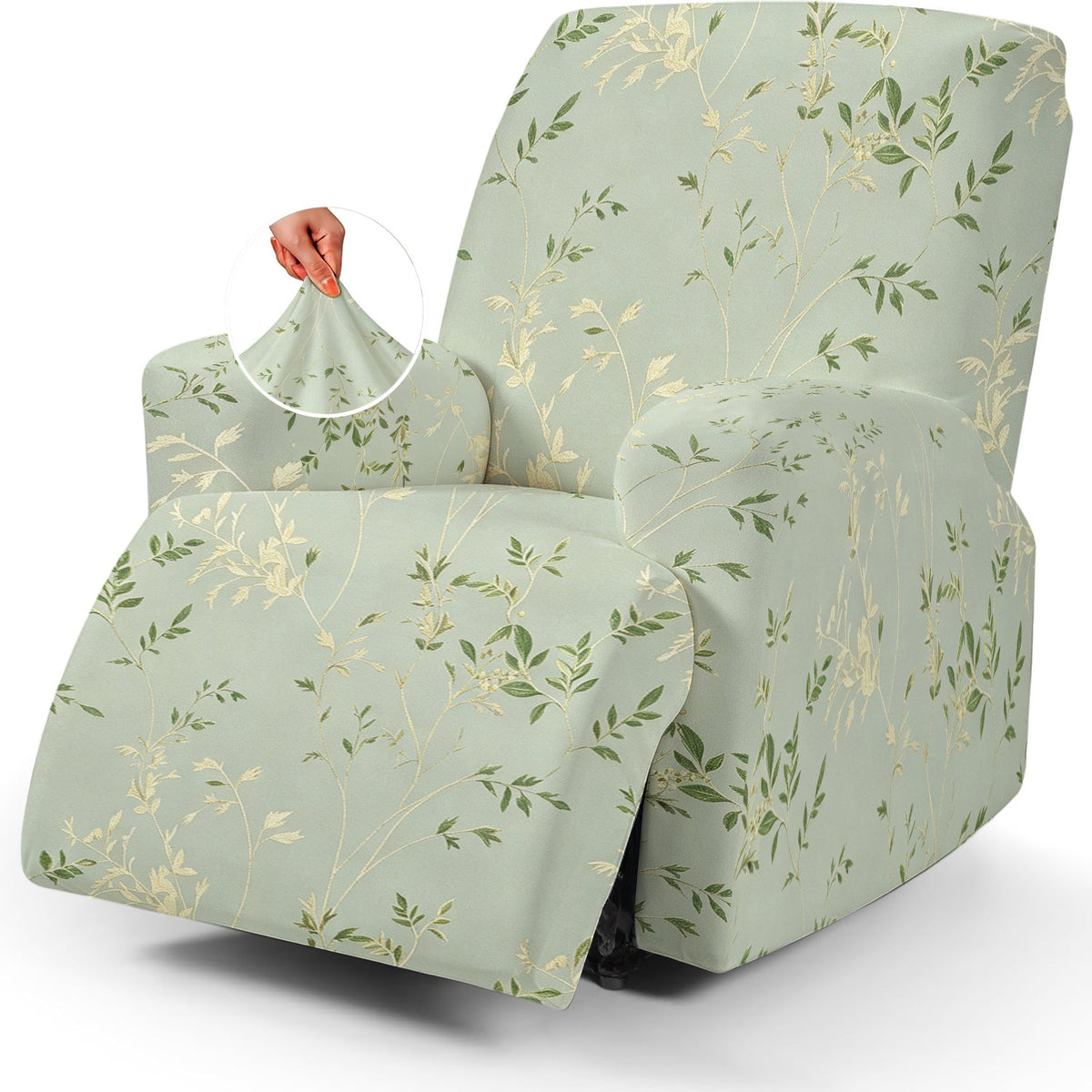 Housse de canapé extensible en fibre de lait imprimée à motif feuillage — détail de la matière : fibre de lait