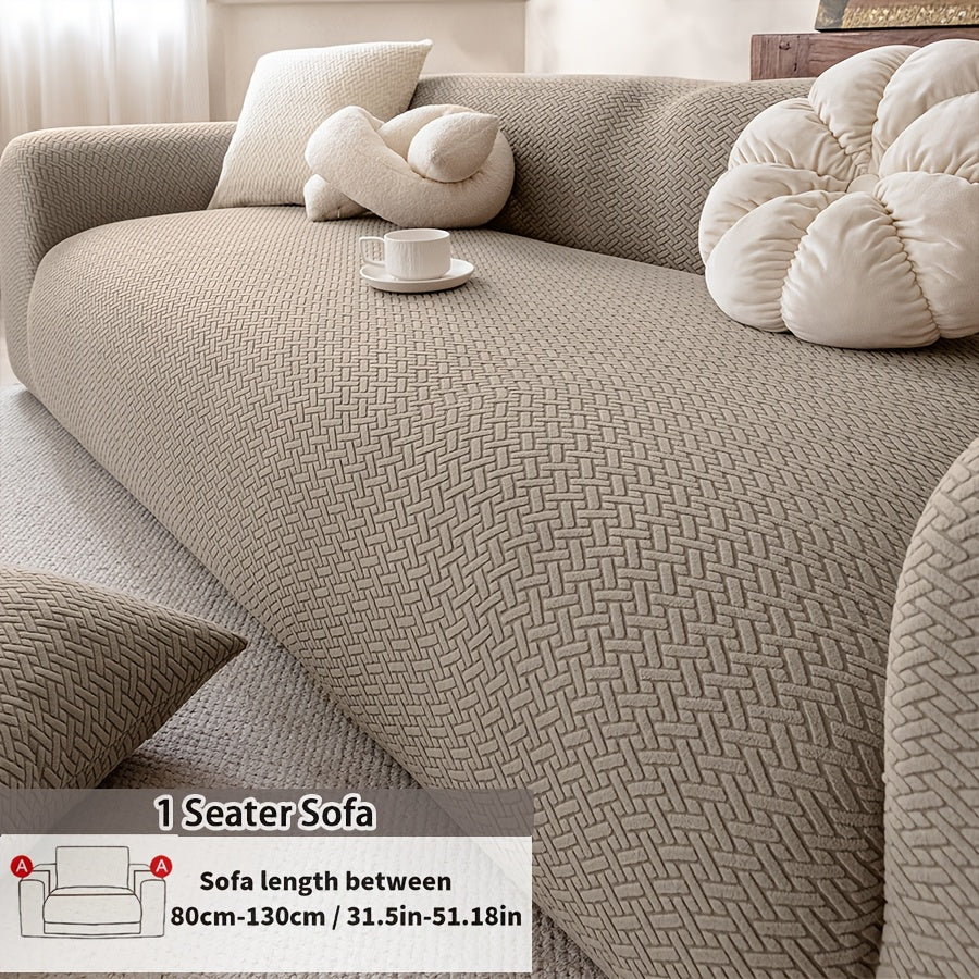 Housse de canapé extensible en polaire jacquard à carreaux, gros plan sur le tissu