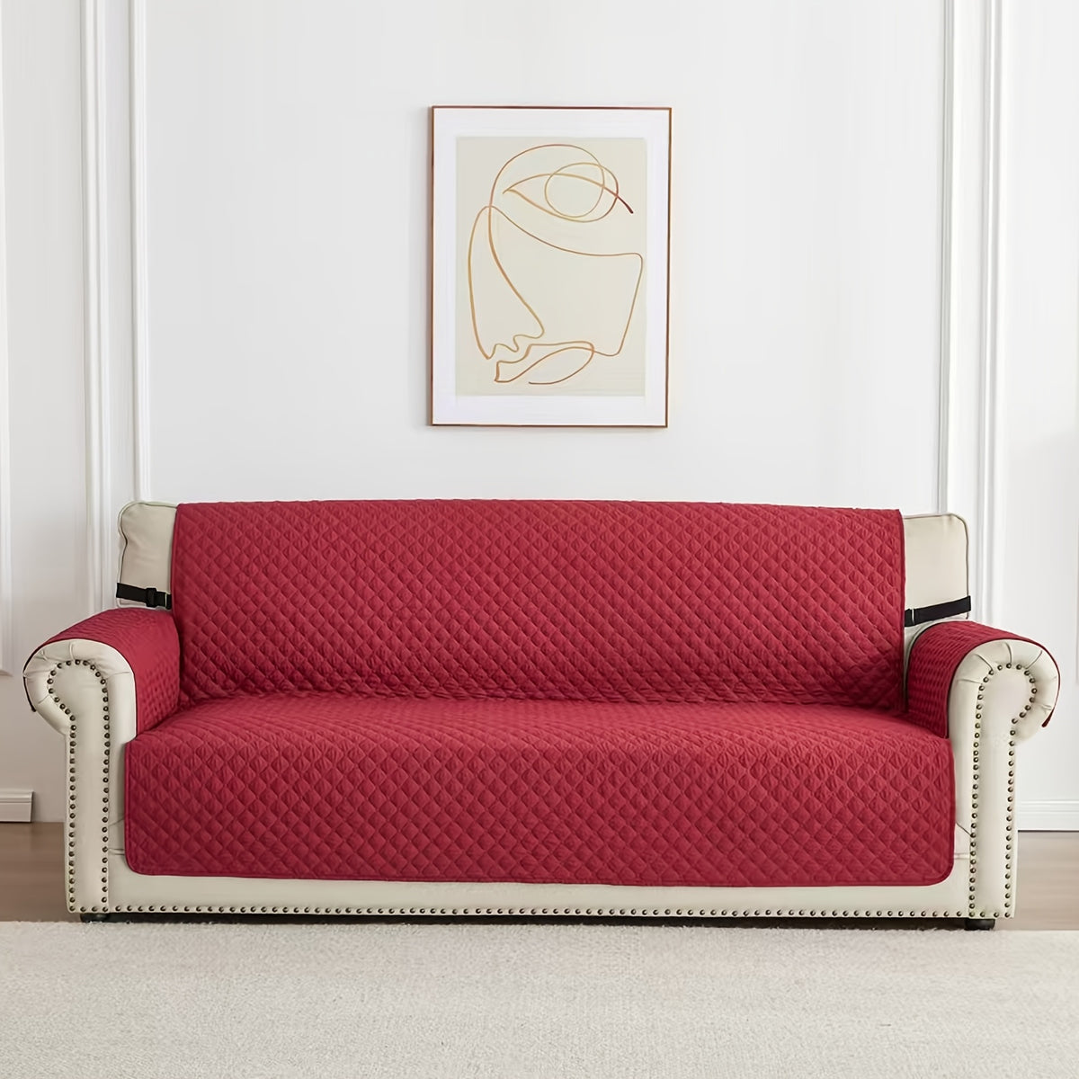 Housse de canapé légère en polyester antidérapante, détail de l'ourlet