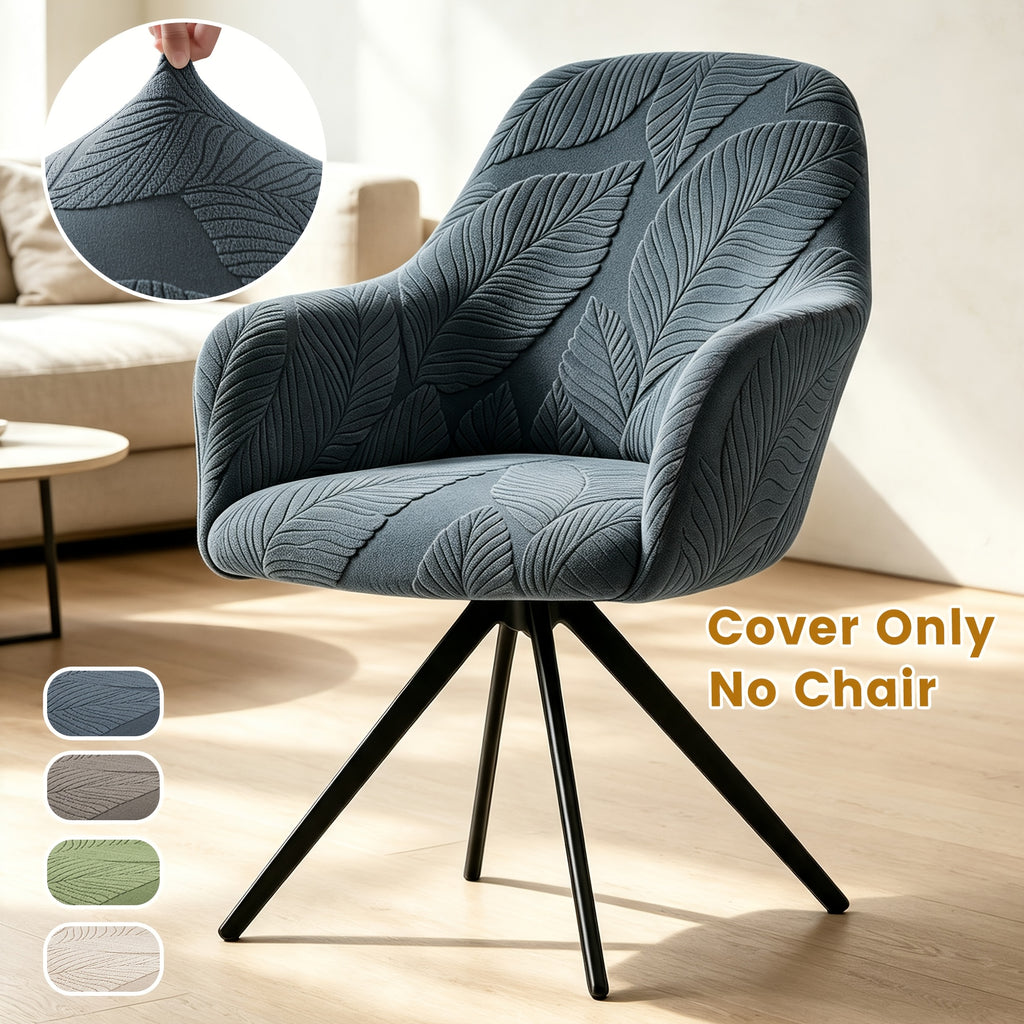 Housse de chaise extensible en polaire jacquard à motif feuillage — détail de la matière : polaire