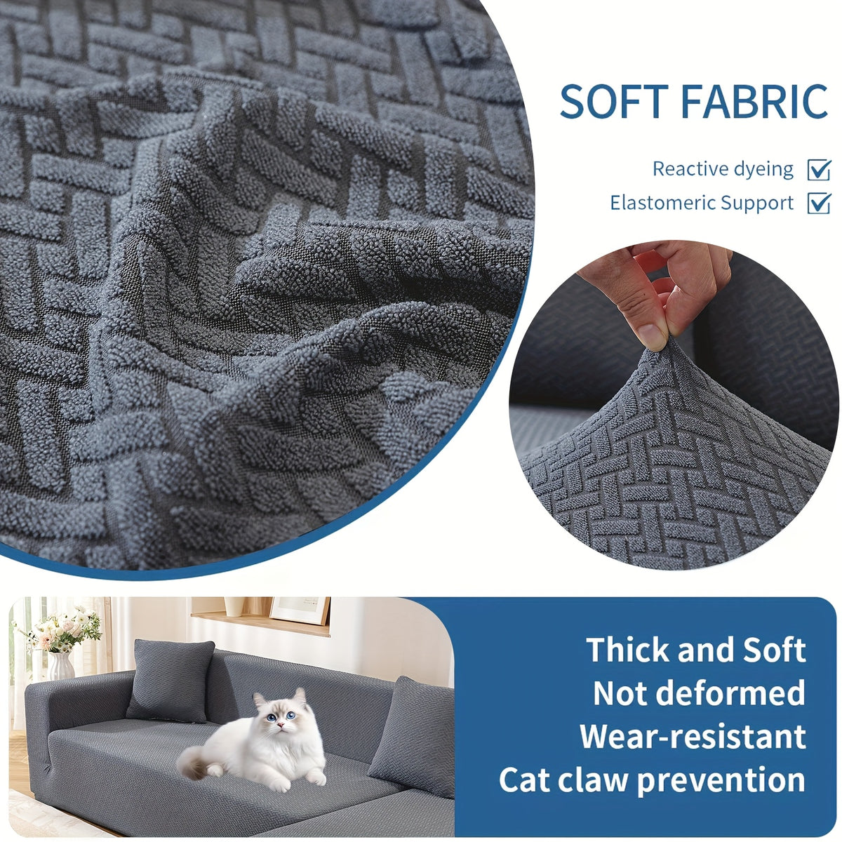Housse de canapé extensible en polaire jacquard à housses séparées, détail de la finition