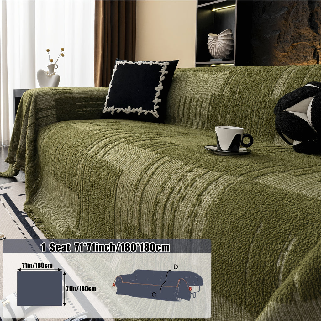 Housse de canapé en peluche à rayures antidérapante, compatible fauteuil, canapé deux places, canapé trois places