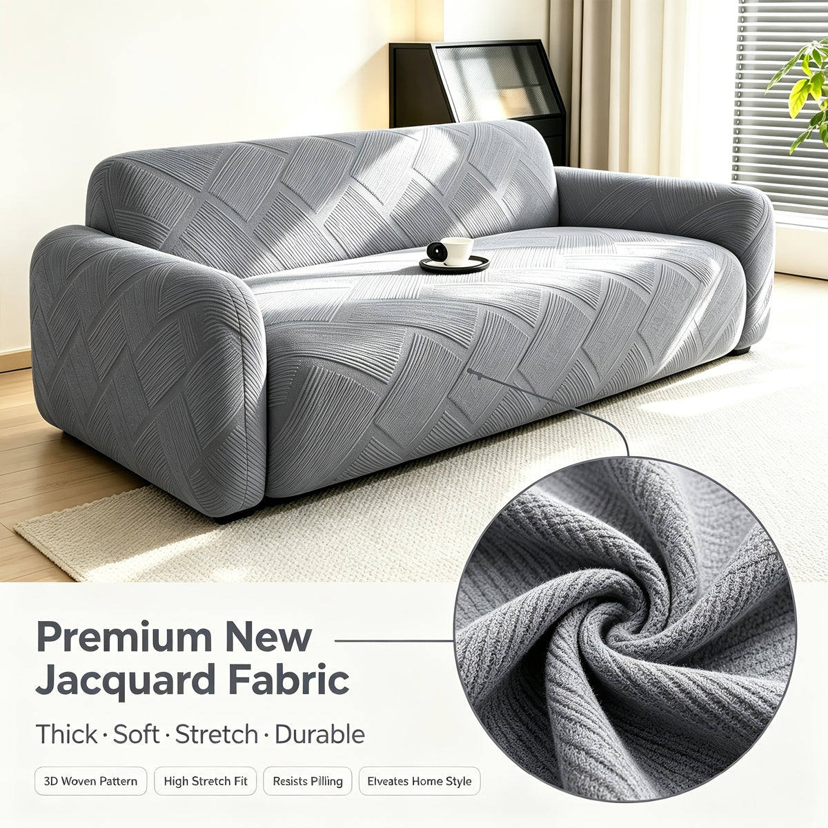 Housse de canapé extensible en polaire jacquard antidérapante Image