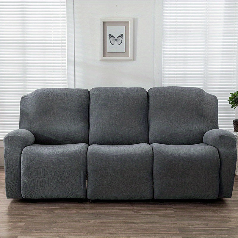 Housse de canapé épaisse extensible en polaire jacquard à motif feuillage, vue d'ensemble