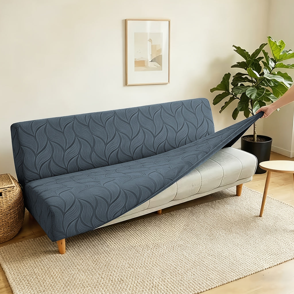 Housse de canapé extensible en polaire jacquard sans accoudoirs, mise en situation