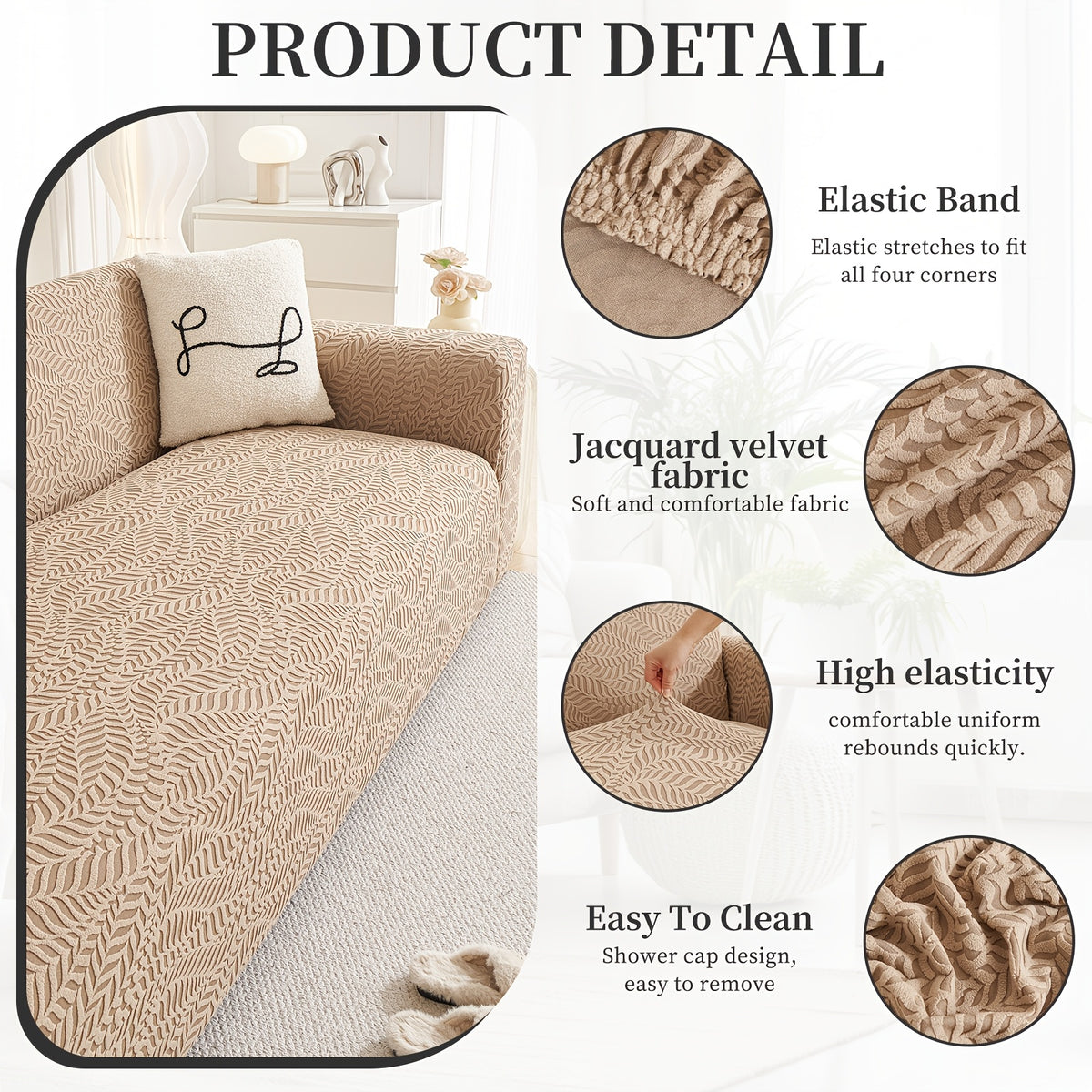 Housse de canapé extensible en polaire jacquard à motif feuillage, vue d'ensemble