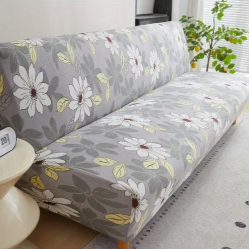 Housse de canapé extensible en fibre de lait matelassée à rayures, mise en situation