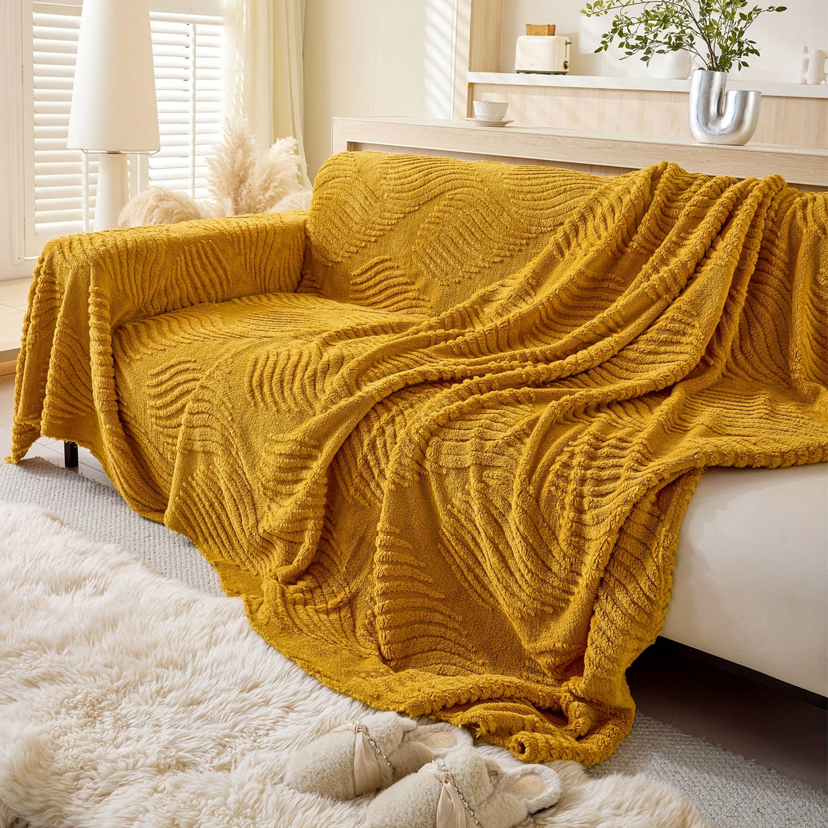 Housse de canapé en velours peluche uni, détail de la finition