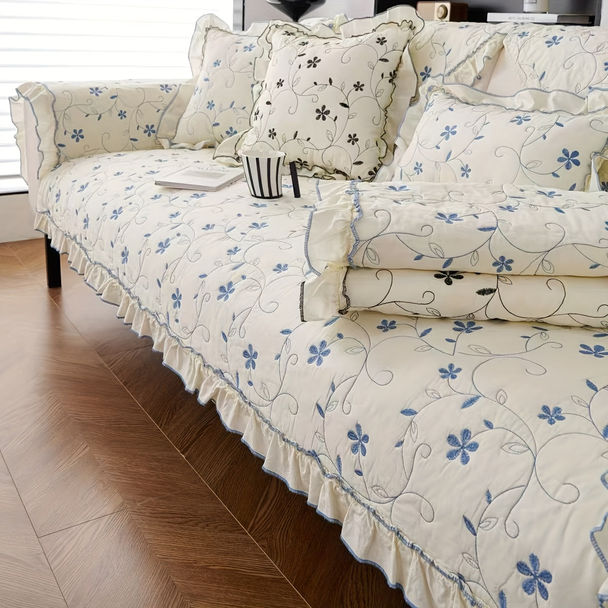 Housse de coussin antidérapante pour canapé d'angle — détail de la matière : coton