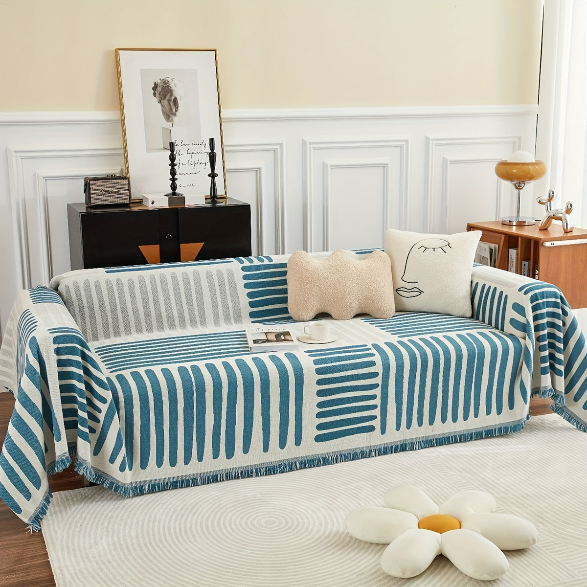 Housse de canapé en chenille à motif géométrique, autre coloris