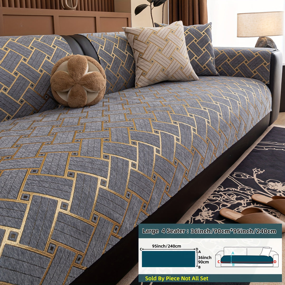 Housse de coussin en chenille antidérapante d'esprit bohème, détail de l'ourlet