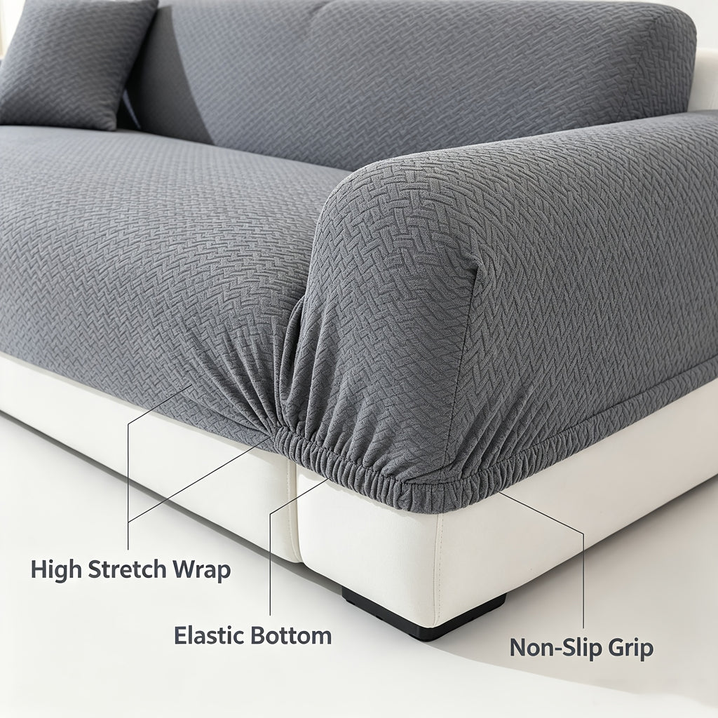 Housse de canapé extensible en polaire jacquard, housse posée