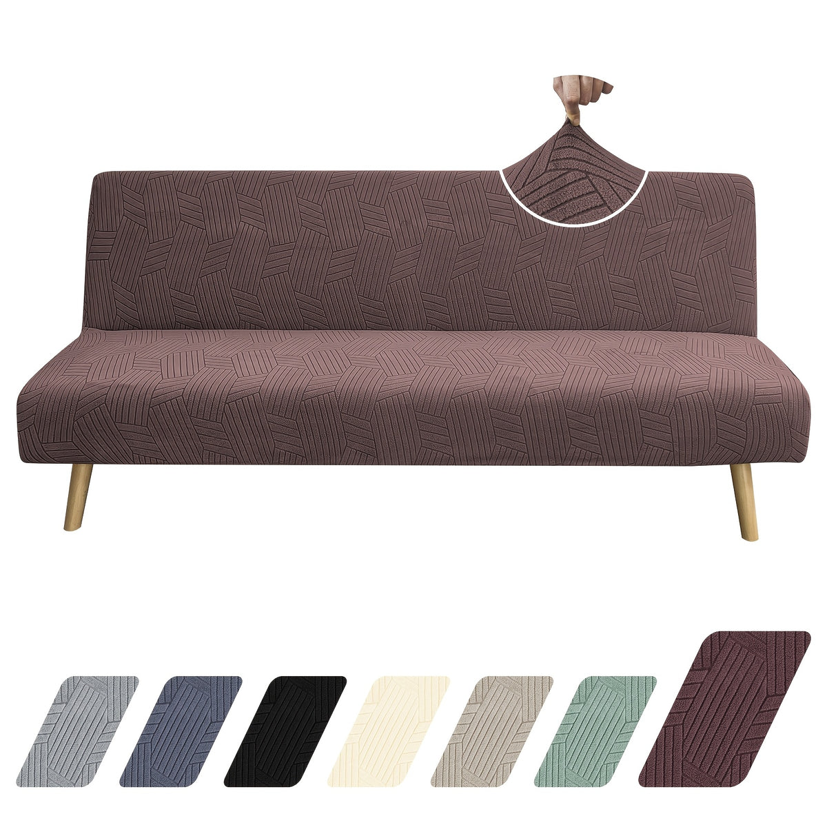 Housse de canapé extensible en jacquard sans accoudoirs — détail de la matière : jacquard