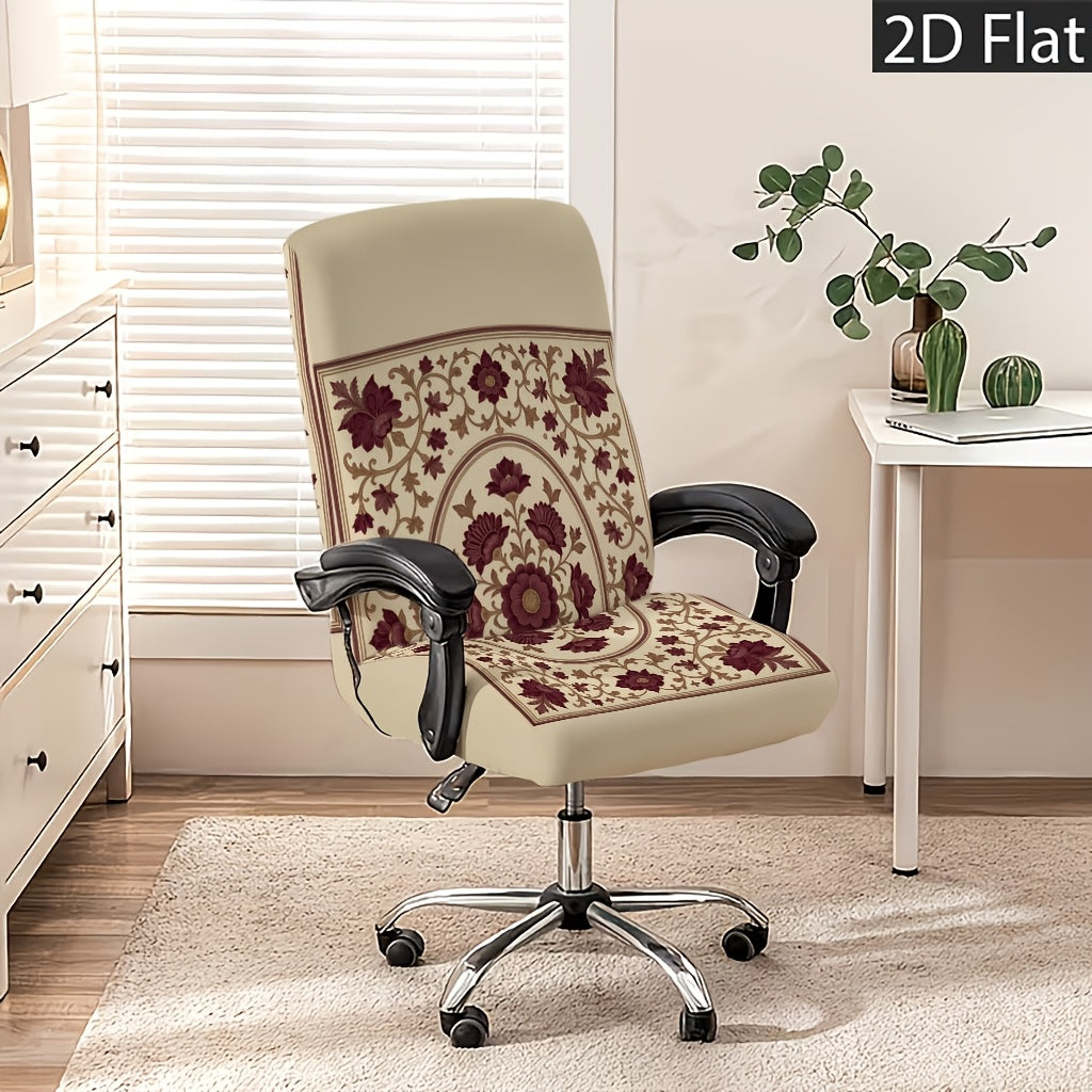Housse de chaise en polyester à motif fleuri à fermeture éclair, mise en situation