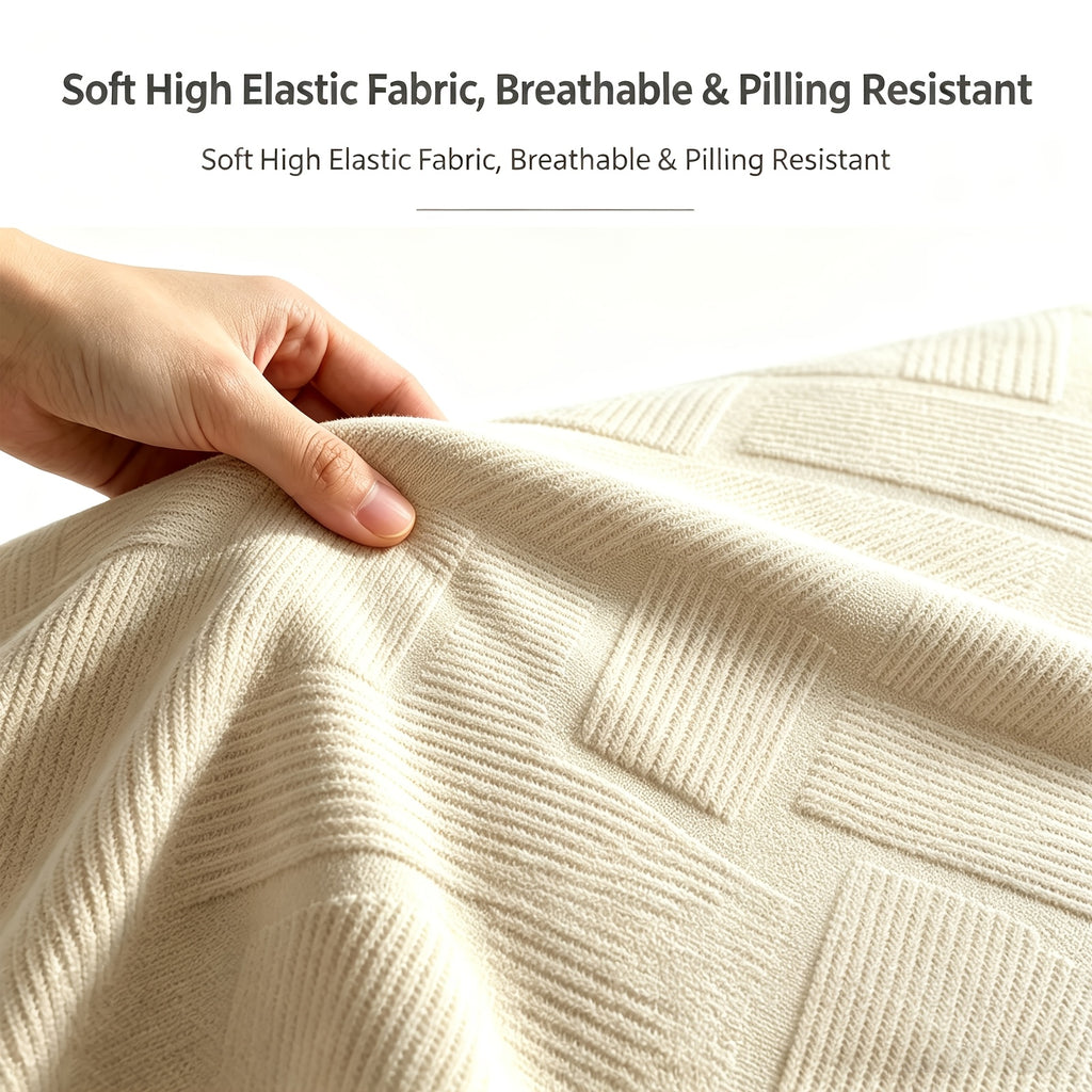 Housse de canapé extensible en polaire jacquard à rayures à housses séparées, mise en situation