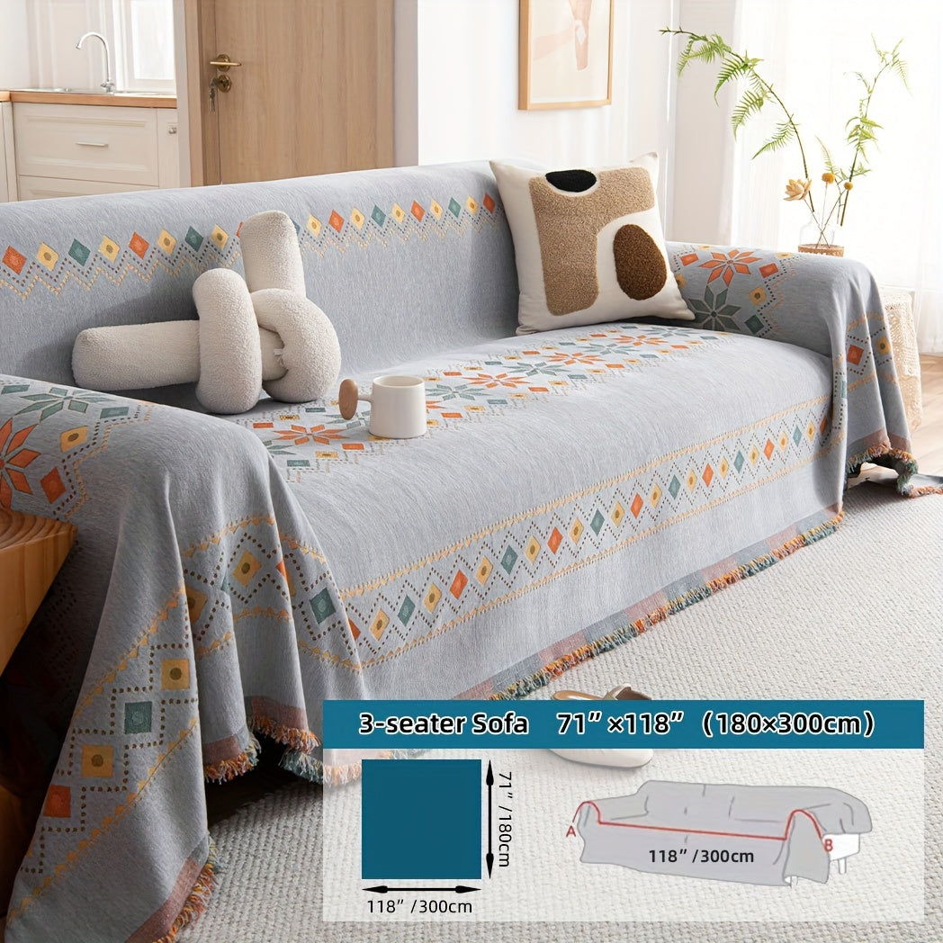 Housse de canapé en chenille, 5 coloris, mise en situation