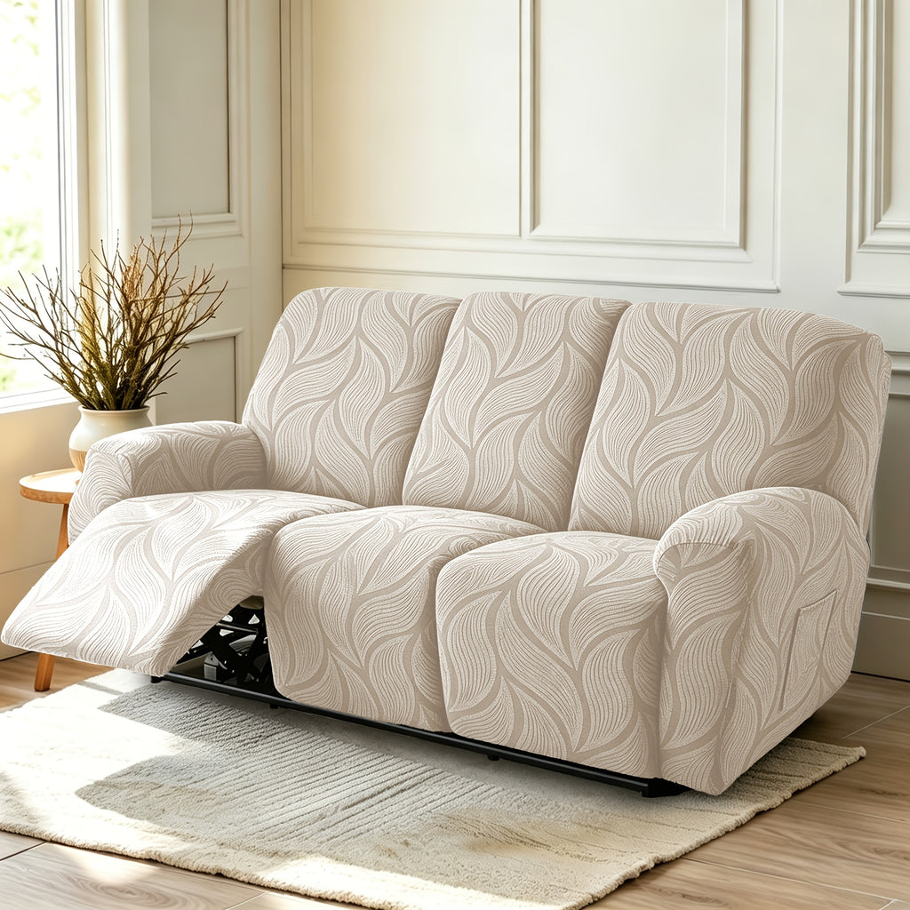 Housse de canapé extensible en polaire jacquard à motif feuillage, vue de dos