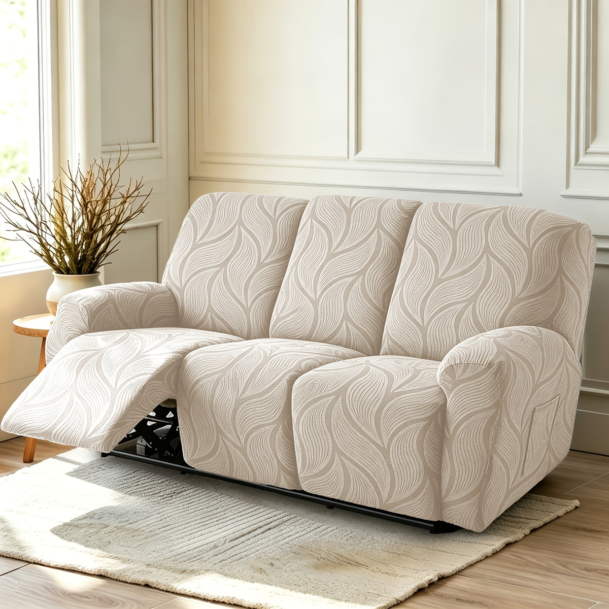 Housse de canapé extensible en polaire jacquard à motif feuillage, vue de dos