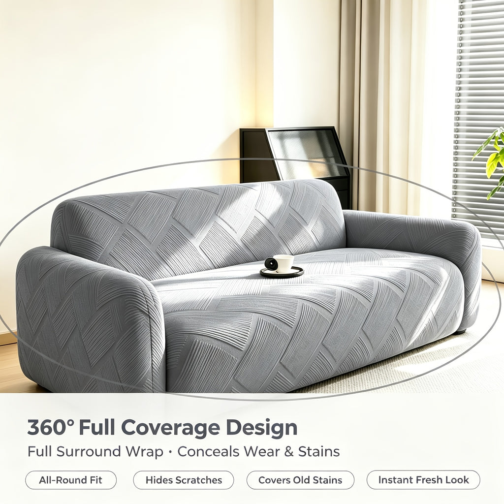 Housse de canapé extensible en polaire jacquard antidérapante, détail de l'ourlet