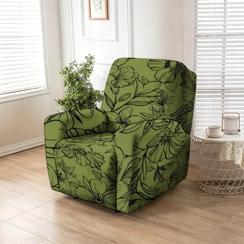 Housse de fauteuil extensible en fibre de lait matelassée à motif fleuri, gros plan sur le tissu