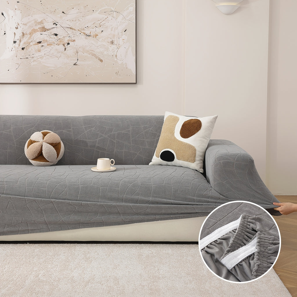 Housse de canapé épaisse extensible en polaire jacquard antidérapante, gros plan sur le tissu
