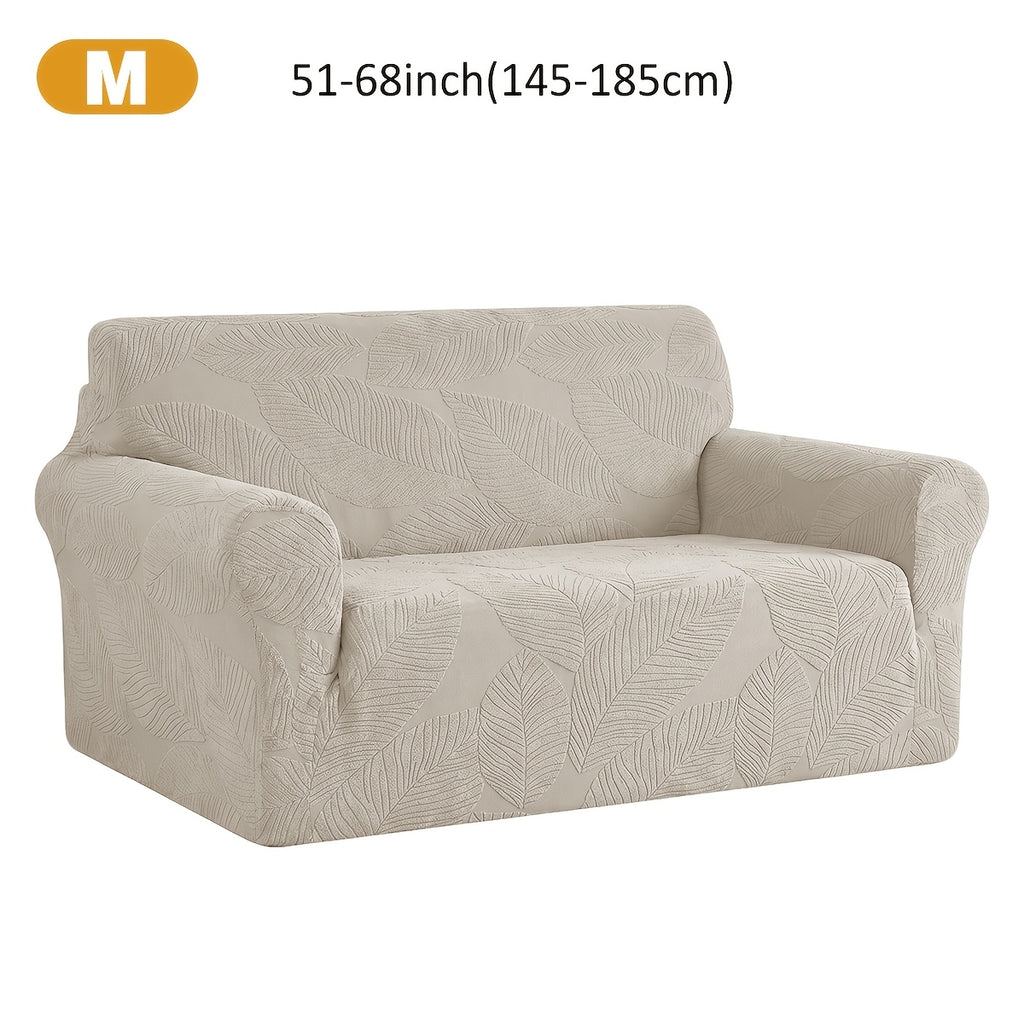 Housse de canapé extensible en polaire jacquard à motif feuillage, tissu de 160 à 180 g/m²