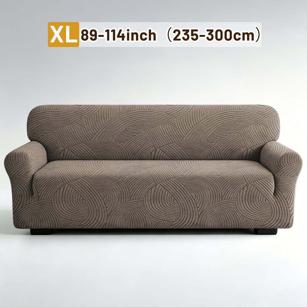 Housse de canapé extensible en polaire jacquard à motif géométrique, vue d'ensemble