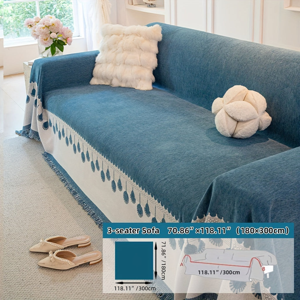 Housse de canapé en chenille jacquard à volants d'esprit bohème, autre coloris