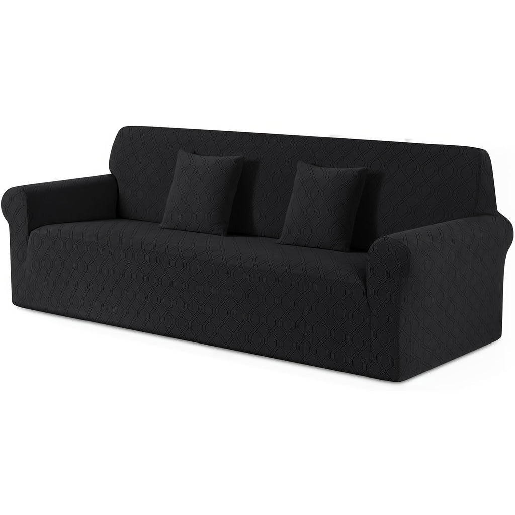 Housse de canapé extensible en polaire jacquard antidérapante d'esprit vintage, détail de l'ourlet