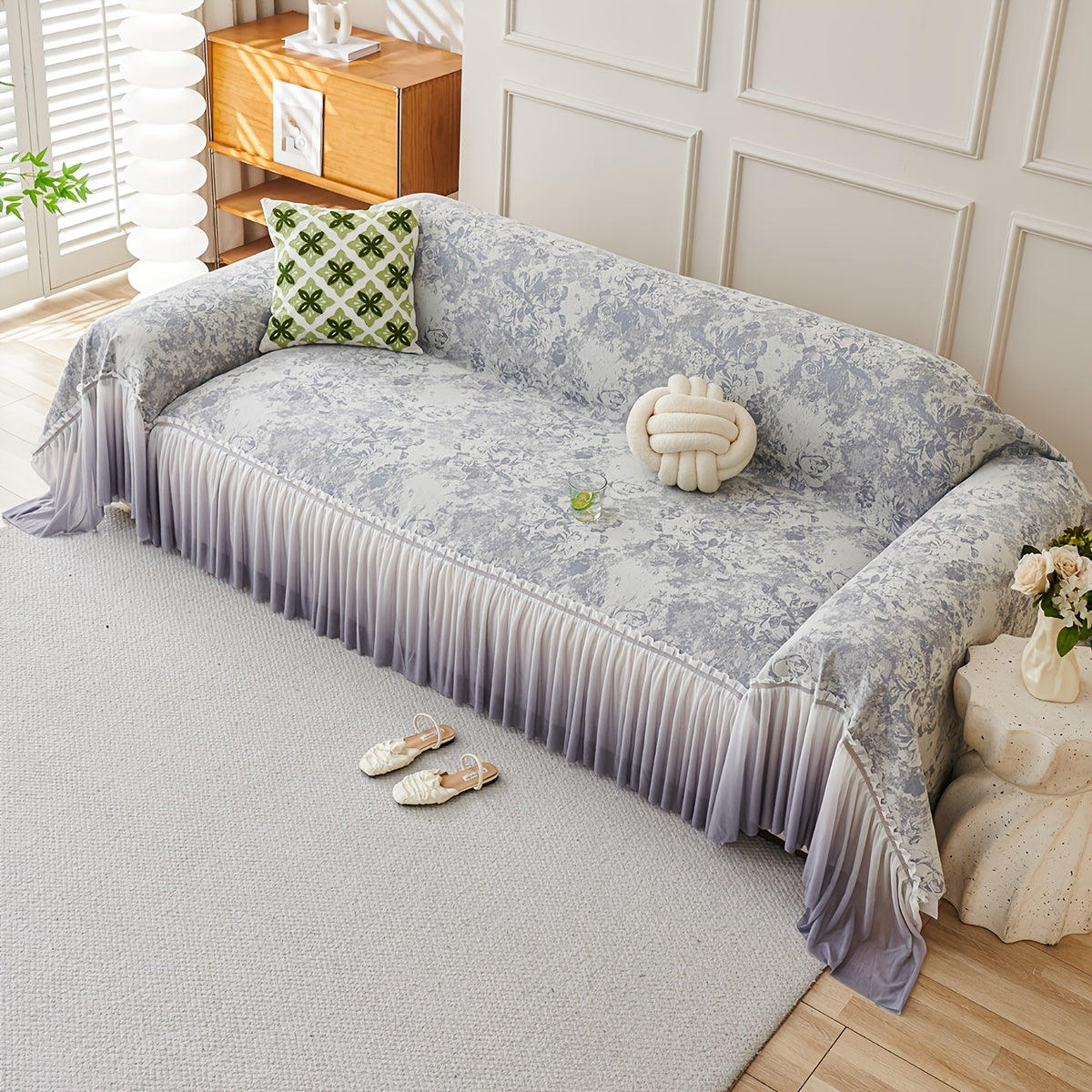 Housse de canapé épaisse en chenille jacquard à volants