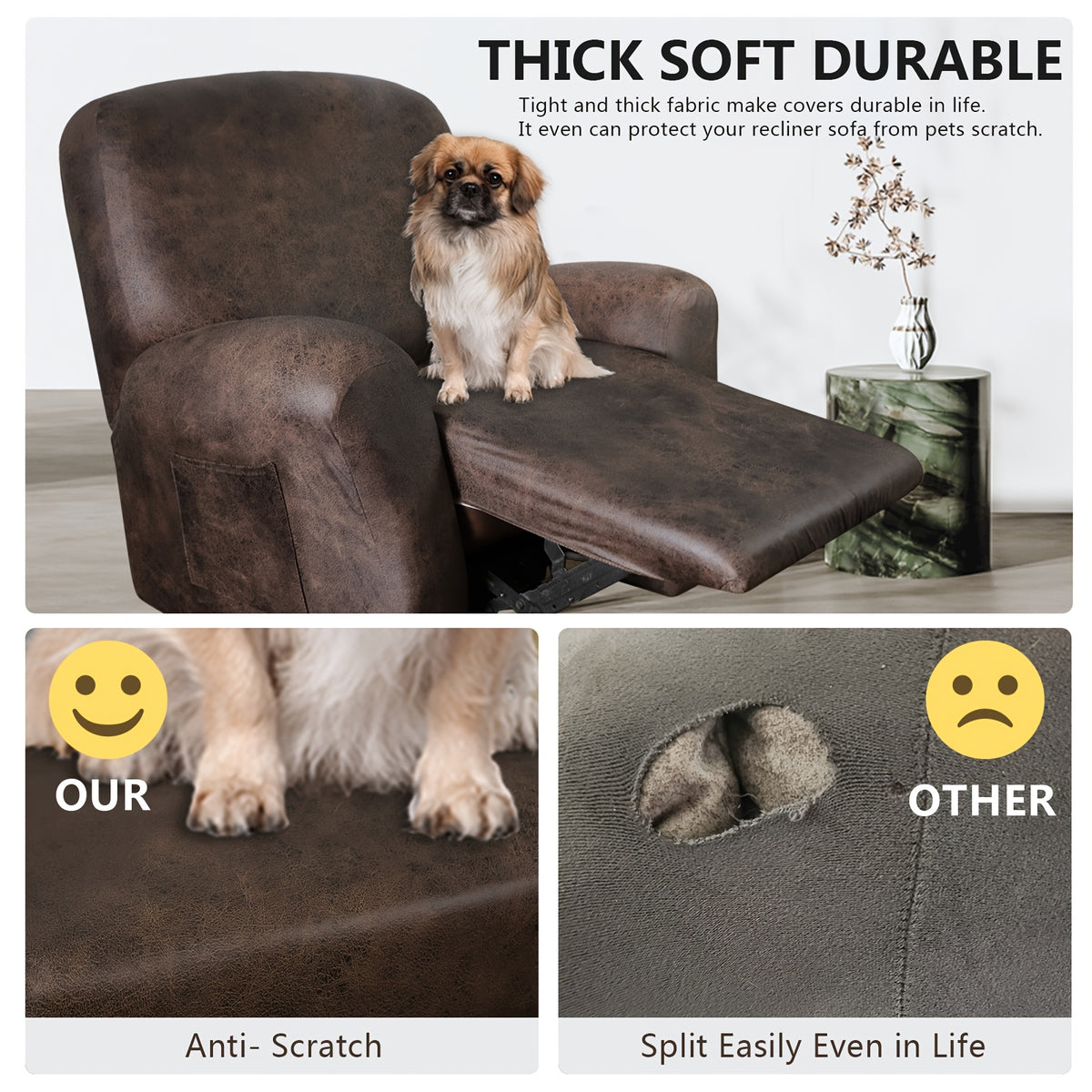 Housse de canapé extensible en fibre de lait à motif feuillage, détail de l'ourlet