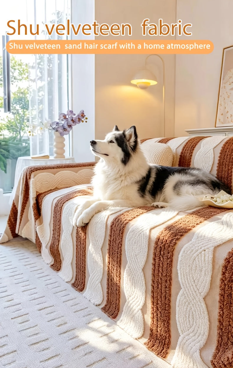 Housse de canapé épaisse en velours jacquard anti-griffes — détail de la matière : velours