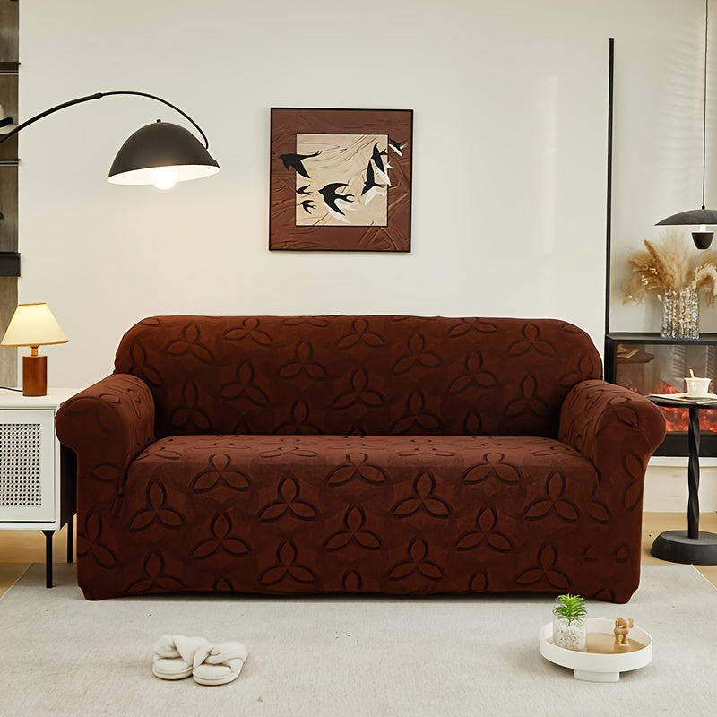 Housse de canapé en jacquard à motif feuillage, gros plan sur le tissu