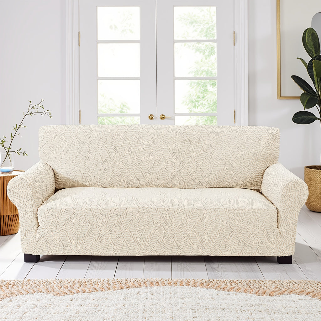 Housse de canapé extensible en polaire jacquard, détail de l'ourlet