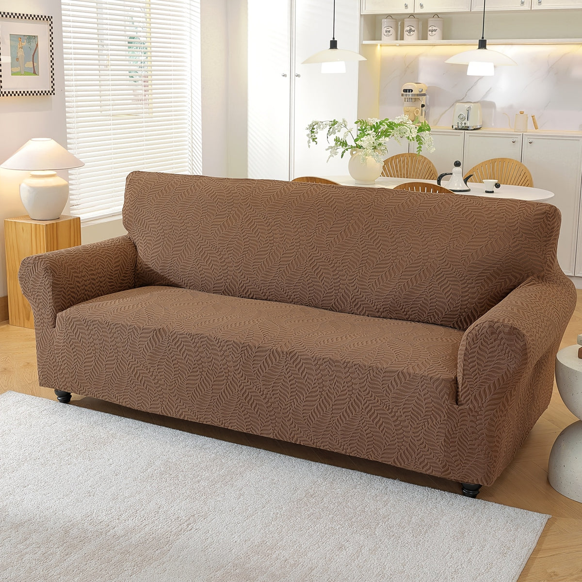 Housse de canapé extensible en polaire jacquard à rayures, visuel produit