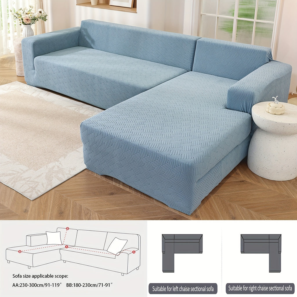 Housse de canapé extensible en polaire jacquard pour canapé d'angle, housse posée