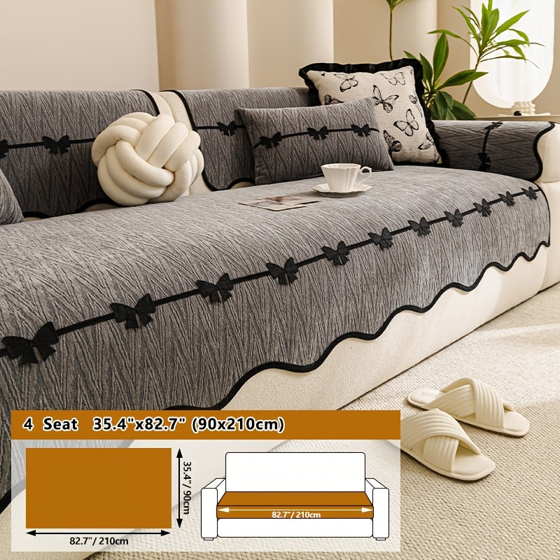Housse de coussin en chenille en fils teints à motif vagues, visuel produit