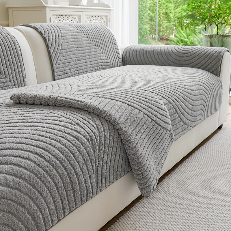Housse de canapé épaisse en velours jacquard d'esprit vintage, mise en situation