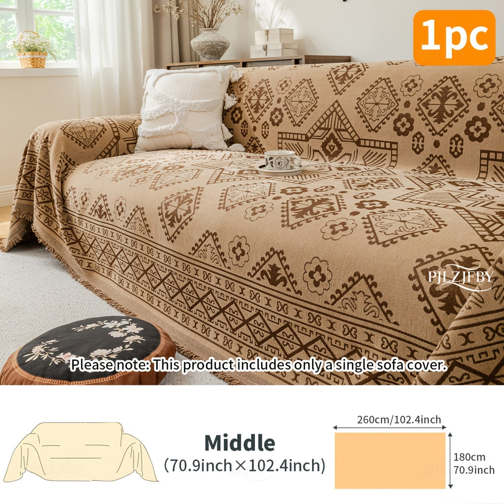 Housse de canapé en chenille en fils teints à motif bohème, vue de dos